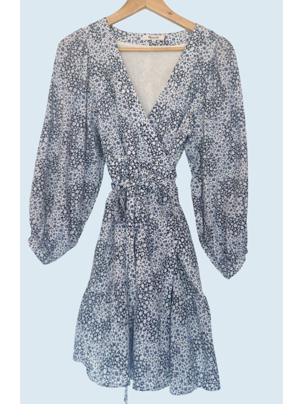 MADEWELL Crinkle Wrap Floral Puff Sleeve Mini Dress Sz 6 - Picture 2 of 7